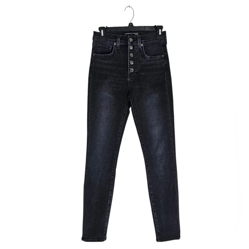 Veronica Beard Debbie Ankle Skinny High Rise  Black Gray Jeans 27 Preowned‎